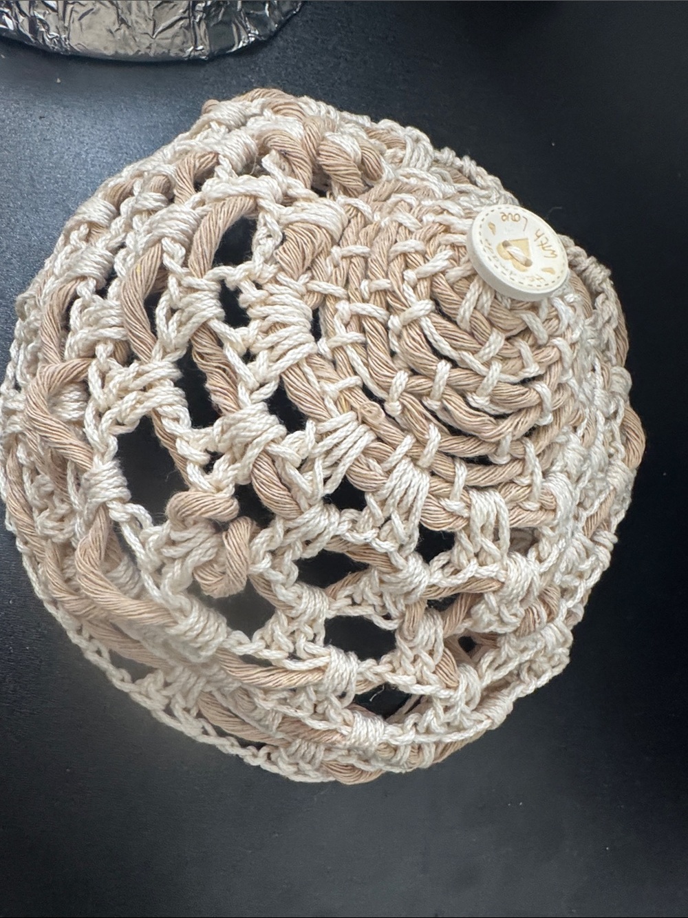 Handmade Crochet Beanie in Cream and Tan
